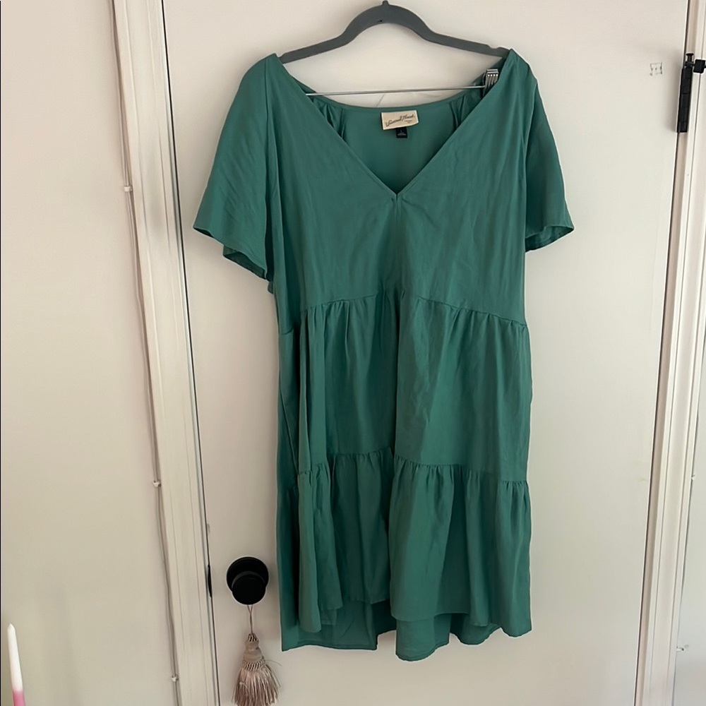 Green V-Neck Tiered Dress